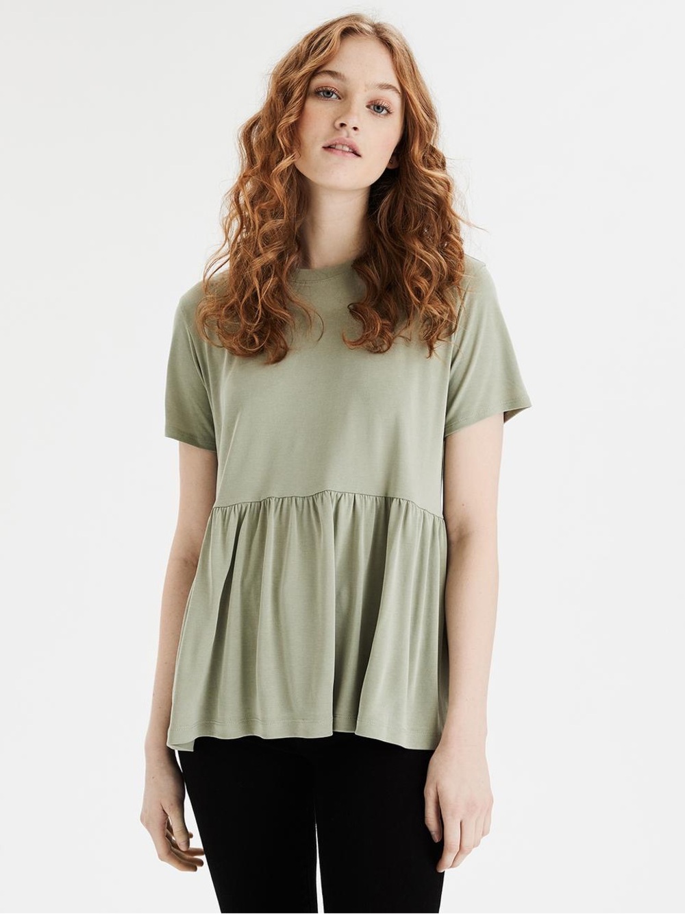 American Eagle Sage Green Babydoll Peplum Top Hi-Low Hem Size Small